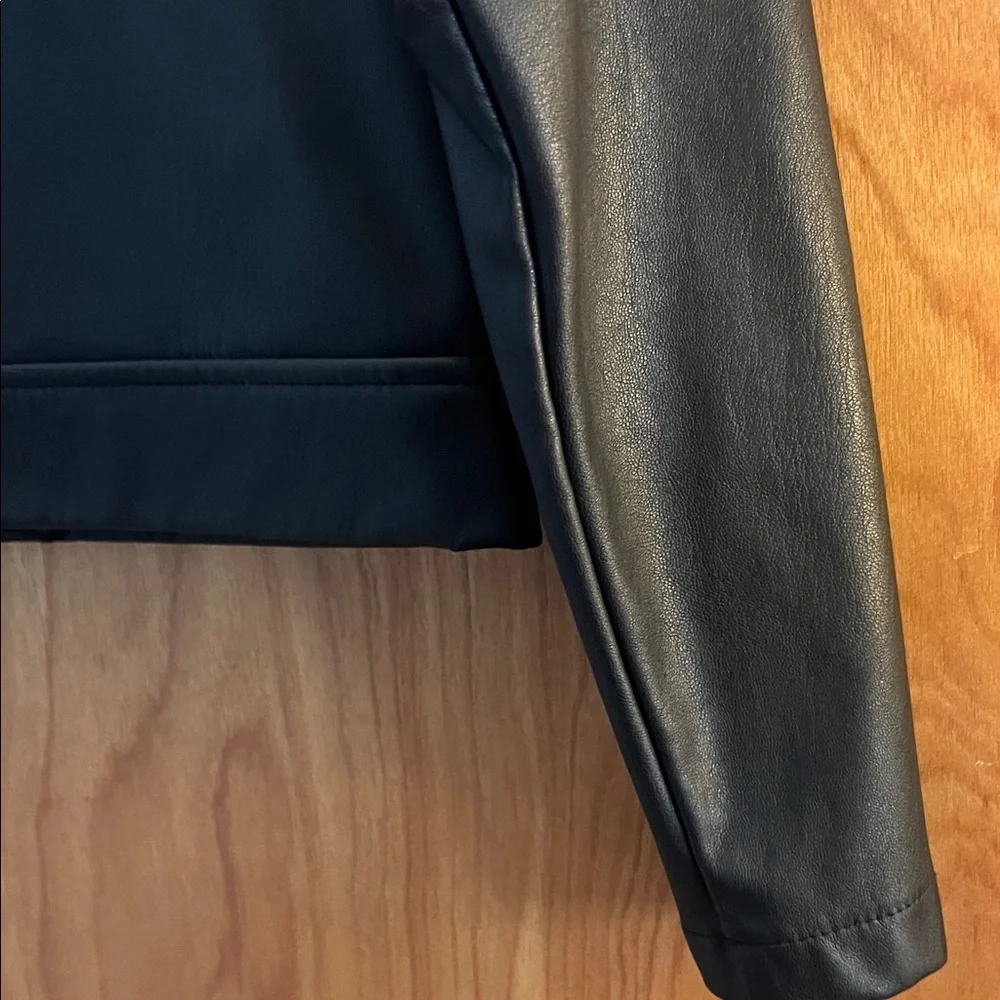 Wonder Nation Black Leather Jacket with Silver Zipper